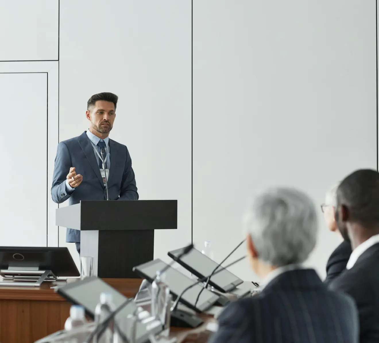 executives reviewing internal audit findings during a board-level presentation